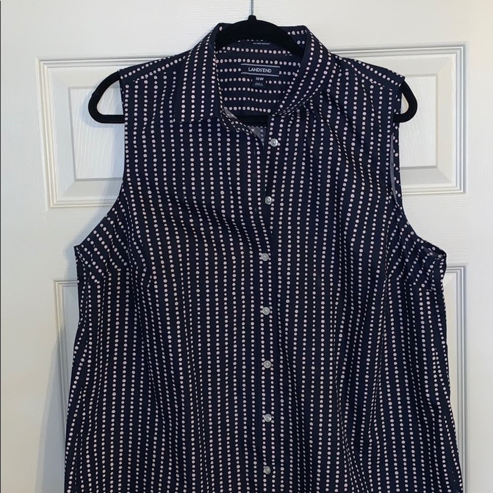 Lands End Sleeveless Button Down, 16W navy
